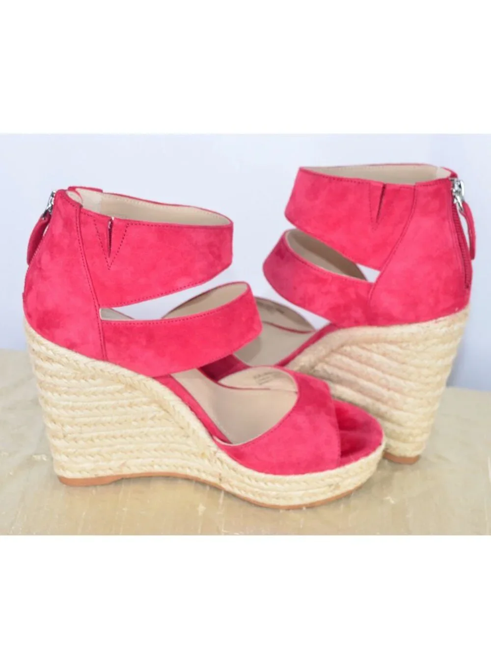 Botkier Julian Suede Leather Cherry Red Wedge Espadrille Sandal Size 6